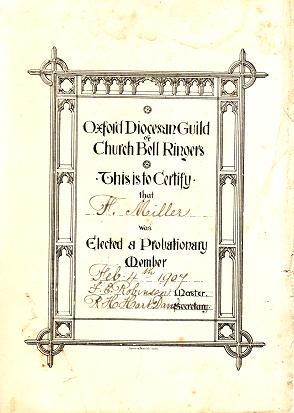 Probationary member certificate for F Miller